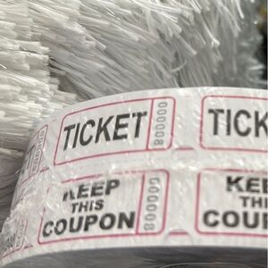 White Ticket Roll with Black and Red Print (Still in plastic)